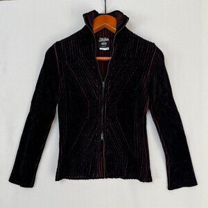 90s Jean Paul Gaultier Maille Femme Black Fuzzy Black Stripe Zip Cardigan Medium